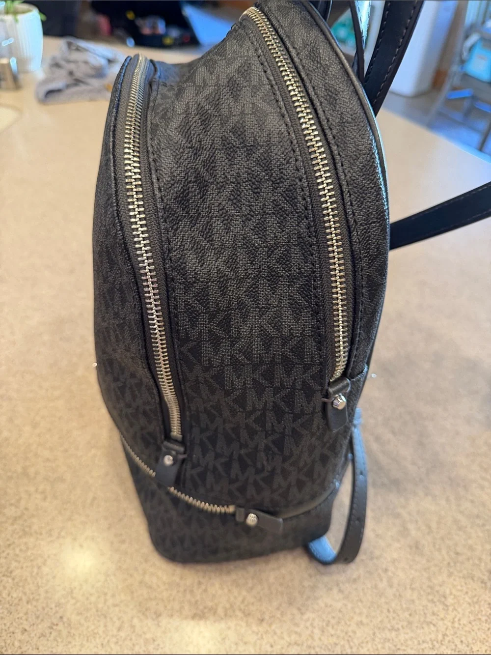 Michael Kors Black Logo Zip-Front Backpack Unisex
